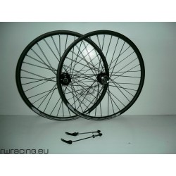 Coppia ruote mtb 26 - Quasar nere opache, v-brake, mozzo a filetto